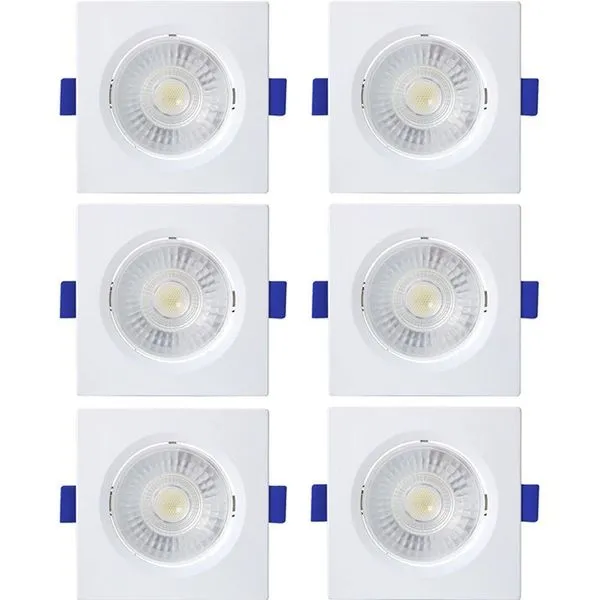 Kit 6 Spot De Led Embutir Slim Mr16 Quadrado 6w Bivolt 6500k Frio