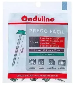Prego com Vedação Telheiro Para Telha Onduline Fácil Verde Pacote com 18 Unidades