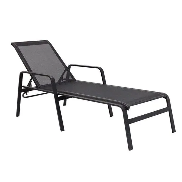 Espreguiçadeira Para Piscina Em Aluminio Tela Sling Preto