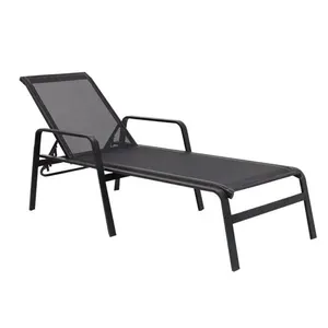 Espreguiçadeira Para Piscina Em Aluminio Tela Sling Preto