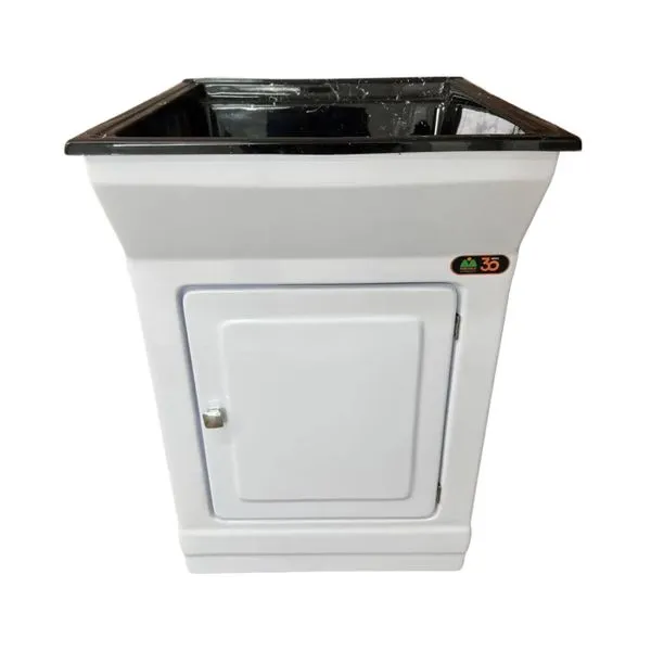 Kit Gabinete Lavanderia com Tanque Miami 56cm Preto Mármore Fiberblu Kit Gabinete Lavanderia com Tanque Miami 40 Litros 56cm Preto Mármore