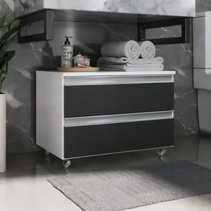 Gabinete Banheiro Rodinhas Joia 60cm 02 Gavetas Branco Preto