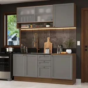 Armário de Cozinha Compacta 180 cm Rustic/Cinza Vik Madesa 03 Rustic/Cinza