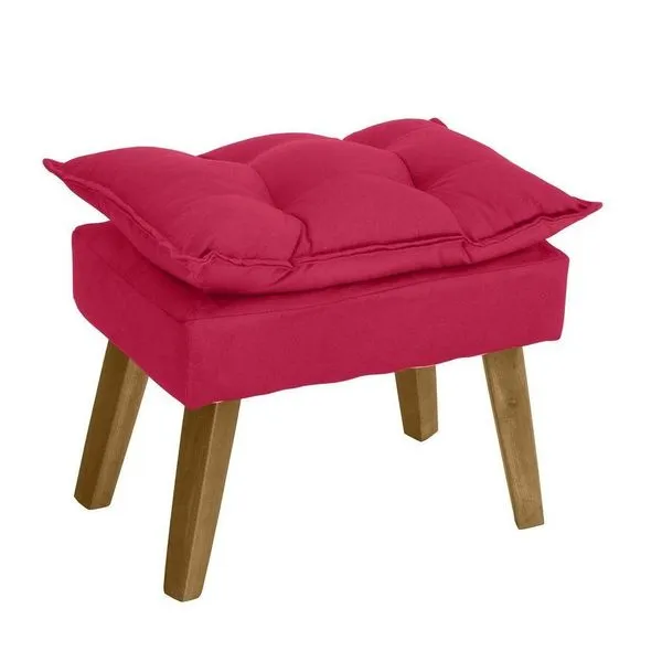 Puff Banqueta Decorativa Glamour Opala Com Pés Quadrado Vermelho