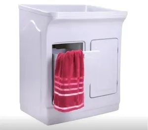 Tanque de Lavar Roupa com Gabinete 2 Portas Fibra de Vidro Fiberblue Esfregadeira Lateral Branco 52 Litros