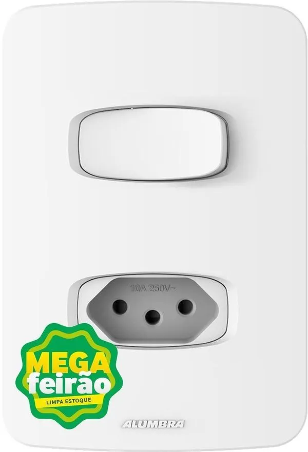 Interruptor Alumbra 4x2 Simples + Tomada Padrão com Placa 10A NBR Gracia Maxx Branco
