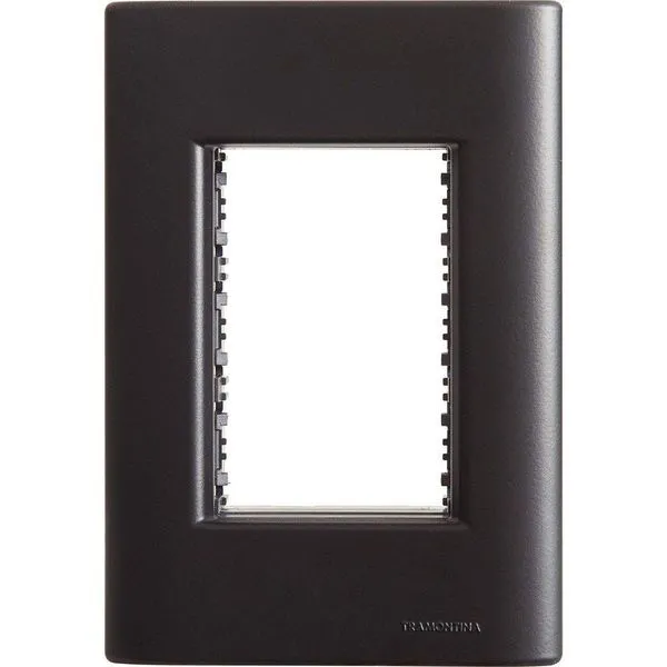 Placa 3 Postos 4x2 Tramontina Giz Preta Soft Touch Suporte Tramontina