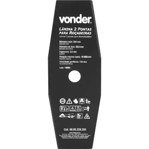 Lâmina para Roçadeira a Gasolina 6805220255 2 Pontas 255mm Aço Especial Furo 20mm Vonder Lâmina para Roçadeira a Gasolina 6805220255 2 Pontas 255mm Aço Especial Vonder