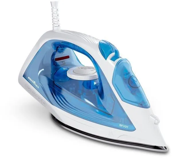 Ferro de Passar Roupa Elétrico a Vapor Britânia com Base Antiaderente BFV07 Branco e Azul 220V
