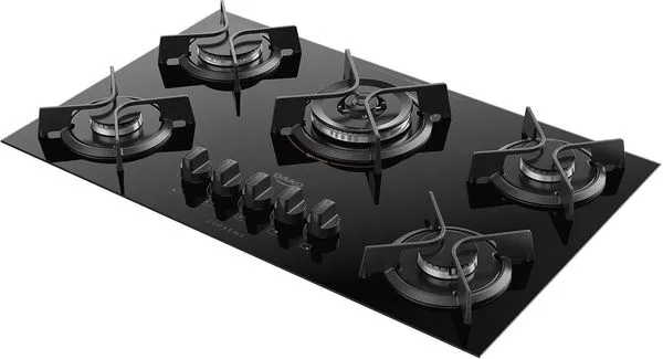 Fogão Cooktop a Gás 5 Bocas Dako Supreme Tripla Chama e Mesa de Vidro com Acendimento Automático Preto Bivolt