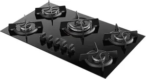Fogão Cooktop a Gás 5 Bocas Dako Supreme Tripla Chama e Mesa de Vidro com Acendimento Automático Preto Bivolt