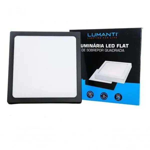 Painel Flat Led 18w Sobrepor Preto Branco 6500k