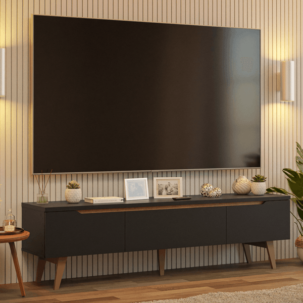 Rack para TV até 80 Polegadas 180cm 2 Portas 1 Gaveta Preto/Rustic Doha Madesa Cor:Preto/Rustic