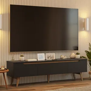 Rack para TV até 80 Polegadas 180cm 2 Portas 1 Gaveta Preto/Rustic Doha Madesa Cor:Preto/Rustic