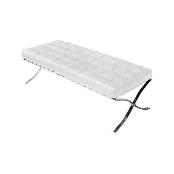 Banco Barcelona Couro Natural Branco Base Inox