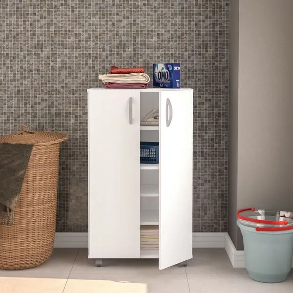 Armário Multiuso 2 Portas 4 Prateleiras Limeira Branco
