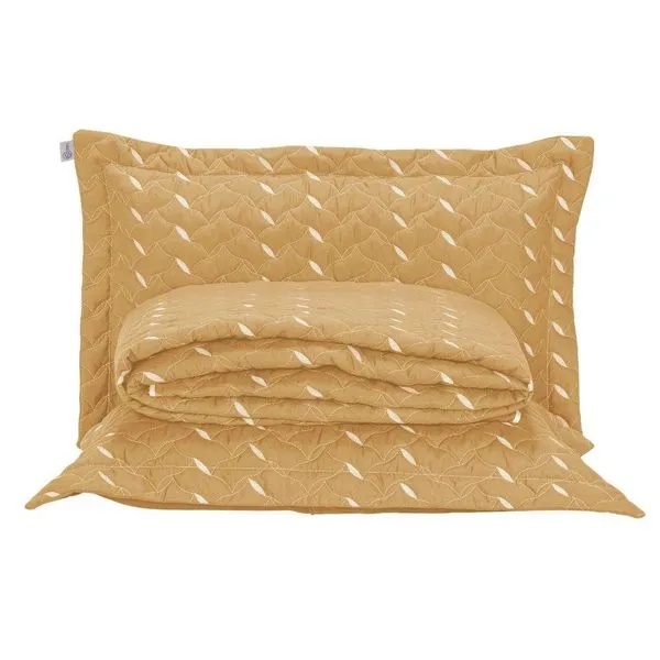 Cobre Leito Queen Heitor Bordado Hipercal 400 Fios 3 Peças - Amarelo