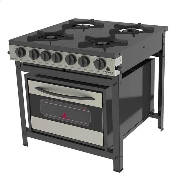 Fogão Industrial Progás Prge-402 F Gourmet Inox A Gás 4 Bocas 2 Simples E 2 Duplas Com Forno P39205