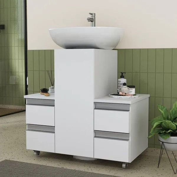 Gabinete Banheiro Coluna Para Encaixe Branco Inteiro