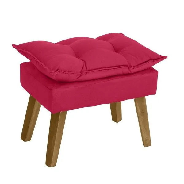 Puff Banqueta Decorativa Glamour Com Pés Quadrado Vermelho
