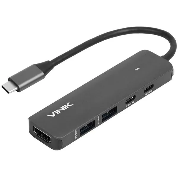Hub USB-C 5 em 1 - Vinik - 2 USB 3.0 10Gbps, PD 100W, HDMI 4K - Type C DT - HV51C