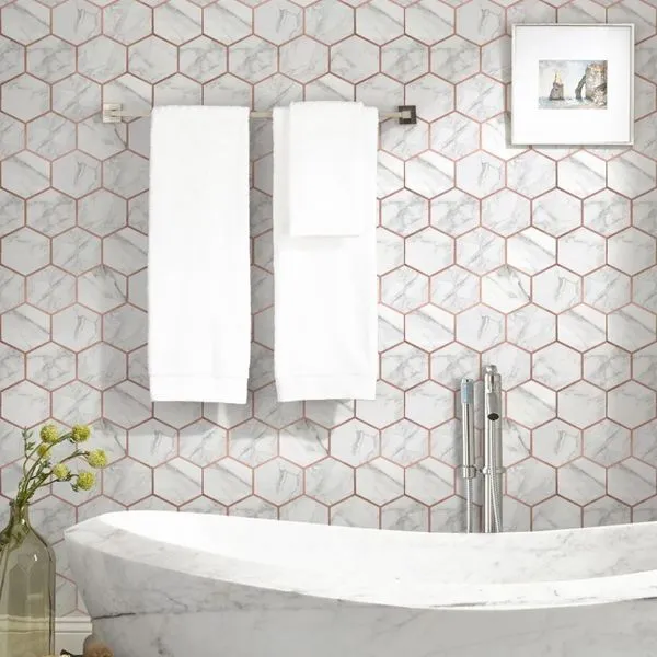 Adesivo de Azulejo Lavável Grudado Mármore Rosa Golden com 2 Folhas 45x60cm