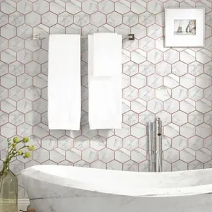 Adesivo de Azulejo Lavável Grudado Mármore Rosa Golden com 2 Folhas 45x60cm