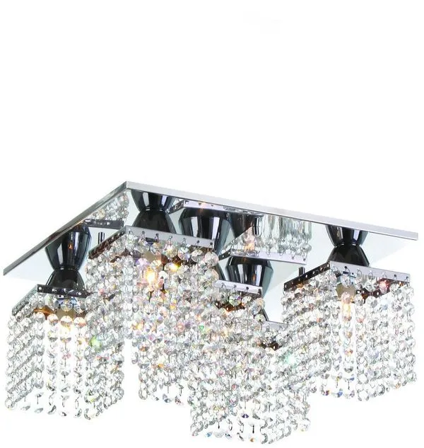 Plafon 5 Lâmpadas Pamplona Quadrado G9 60W Alumínio e Vidro Auremar 76/5 Cristal Bivolt