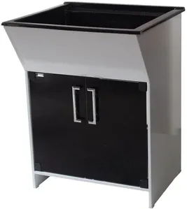 Tanque de Lavar Roupa com Gabinete 2 Portas Venturi Pedra Ardósia Cuba de Marmorite e Portas de Vidro Preto 60 Litros