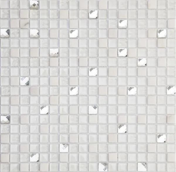 Pastilha de Vidro e Pedra Glass Mosaic Glass Stone Branco 30X30Cm 6Mm