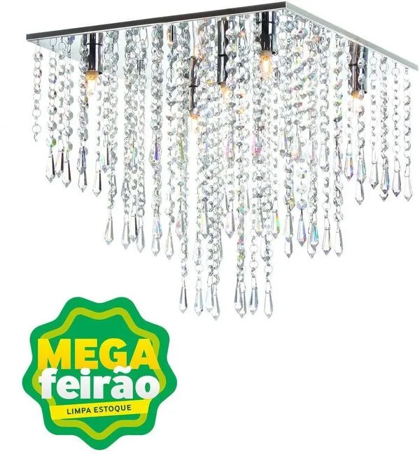 Plafon 5 Lâmpadas Lisalia Quadrado G9 60W Alumínio e Vidro Auremar 791/5 Cristal Bivolt