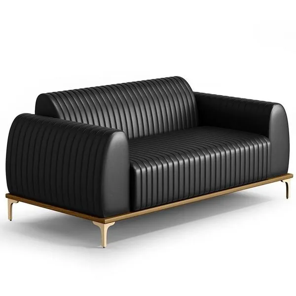 Sofá 2 Lugares Para Sala De Estar Molino 150 Cm D02 Pés D'ouro Couríssimo Preto B-159 - Lyam Decor