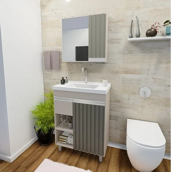 Conjunto de Móveis Para Banheiro Tedox Napole 80cm Cobalto e Chumbo