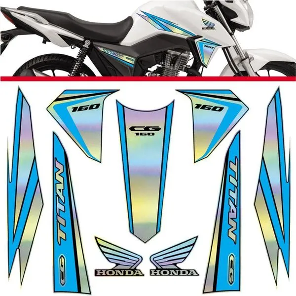Kit Holográfico Para Moto Honda Cg Titan 160 Anos 2015 A 2017 Azul Azul