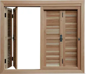 Janela de Madeira Cedrinho Rajada Pantográfica 125 Pop 120x120x12cm Vidro Liso