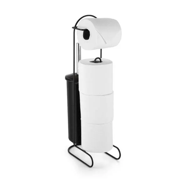 Suporte de Chão para Papel Higiênico com Porta Escova Sanitária Arthi Suporte de Chão para Papel Higiênico com Porta Escova Sanitária Preto