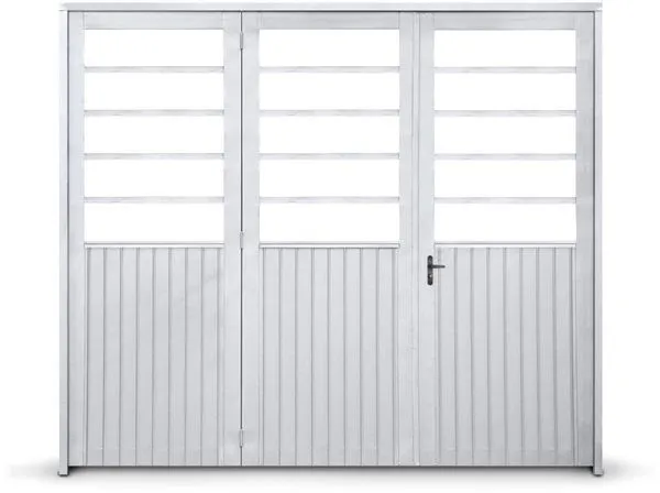 Portão de Aço Maxiaço 0850 245x210cm 3 Folhas Vidro Fixo Galvanizado Direita com Porta