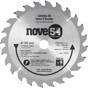 Lâmina de serra circular 185mm x 20mm 24 dentes metal duro/vídea - NOVE54