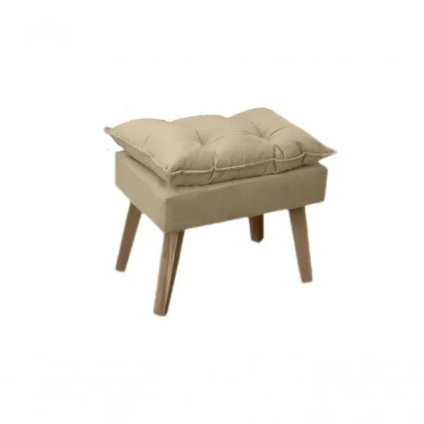 Puff Banqueta Decorativa Glamour Opala Com Pés Quadrado Bege Linho