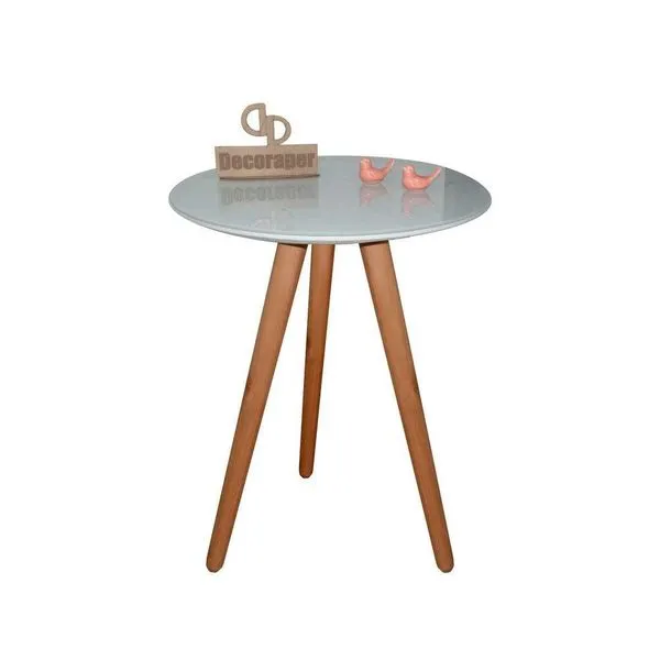 Mesa De Canto Pés Palito Amadeirado Com Tampo Vidro 50cm Off White 60cm