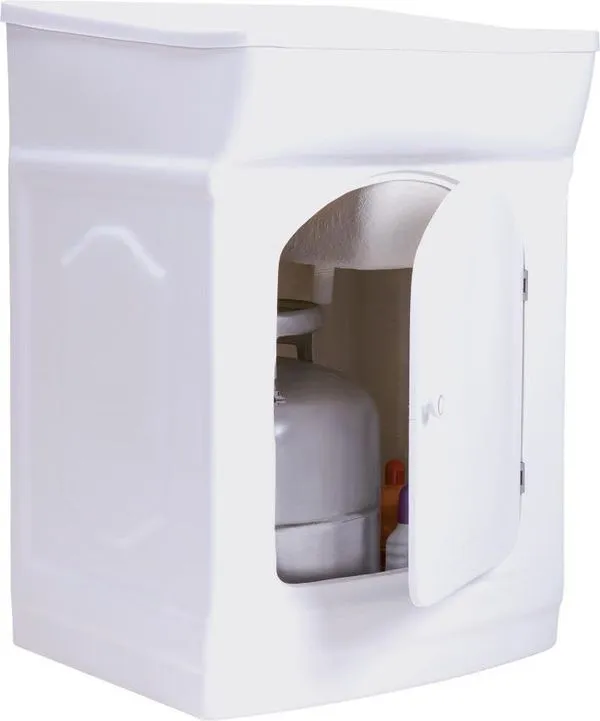 Tanque de Lavar Roupa com Gabinete 1 Porta Fibra de Vidro Fiberblue Esfregadeira Lateral Branco 45 Litros