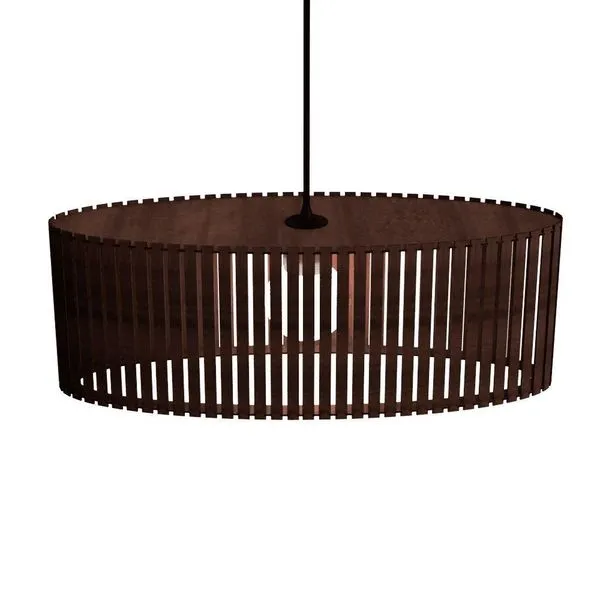 Luminária Pendente Zepelim Modelo Ripado Marrom