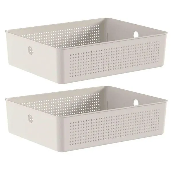 Kit 2 Caixas Organizadoras Flow Bege 34x27x9cm Cesto para Lavanderia Closet Banheiro