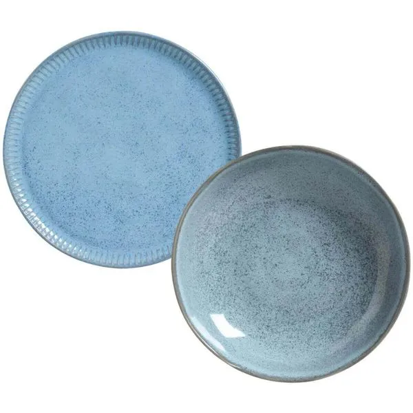 Conjunto 12 Peças Pratos Rasos Fundos Cerâmica Porto Brasil Bio Breeze Azul Orgânico
