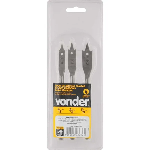 Jogo de Brocas Chatas com 3 Peças de 3/8 a 5/8" - VONDER