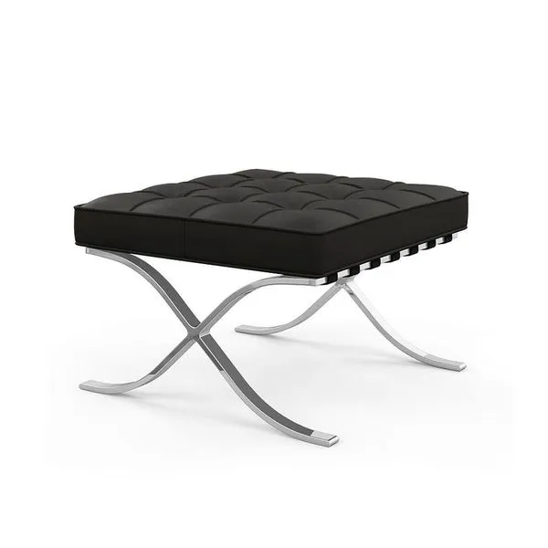 Puff Barcelona Inox Em Couro Natural Preto