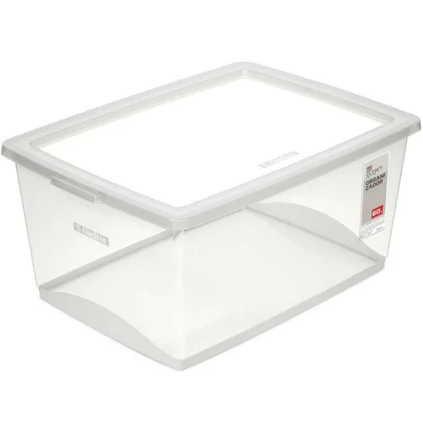 Kit 12 Caixas Organizadoras Plástica 60L Empilháveis com Tampa My Closet Ordene Multiuso Transparent