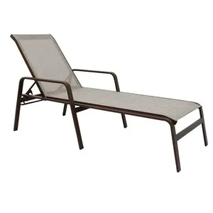 Espreguiçadeira Para Piscina Reforçada Aluminio Tela Sling Marrom