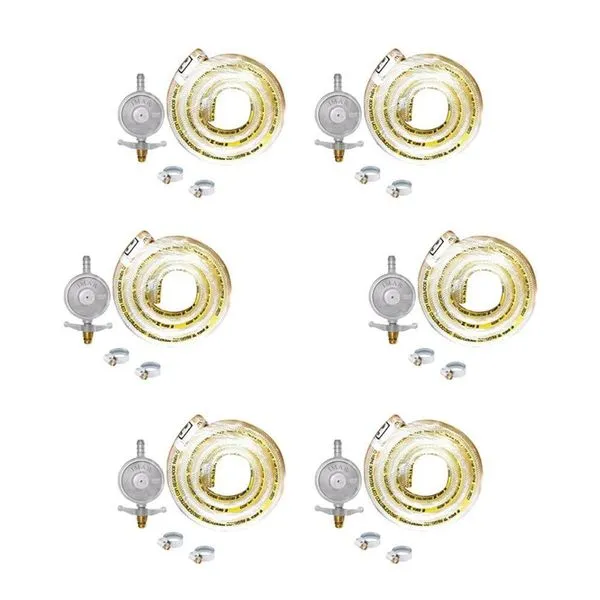 6 Kit Gás Bp 1kg Completo (válvula, Mangueira 1,25m E 2 Abraçadeiras) - Imar