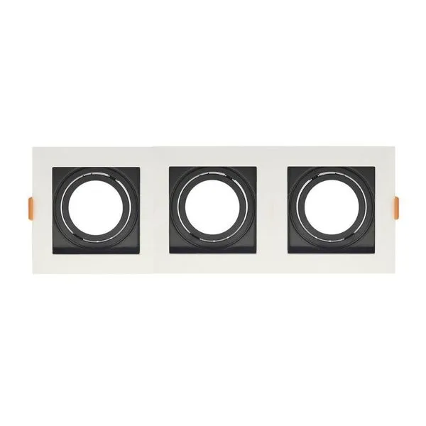 Spot De Embutir Quadrado Recuado Triplo Mr16 Direcionável Branco Com Preto